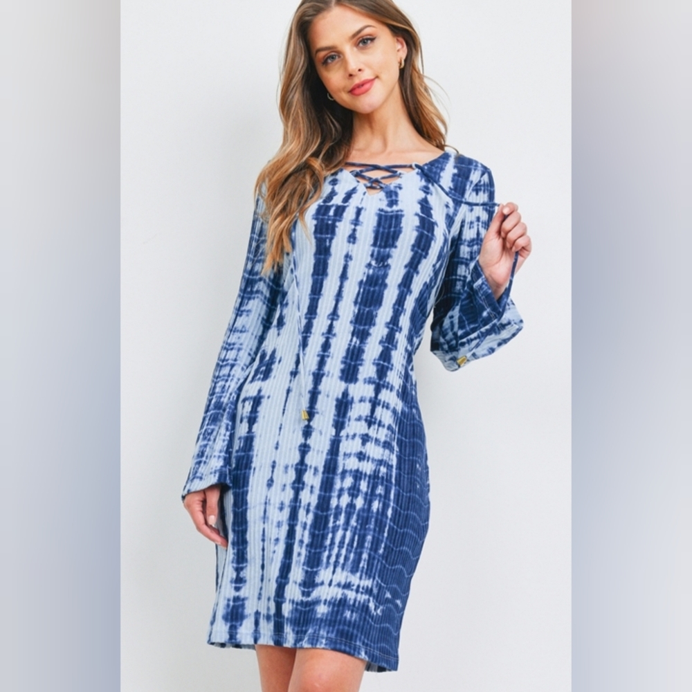 FABULOUS BLUE TIE- DYE MINI DRESS NEW!